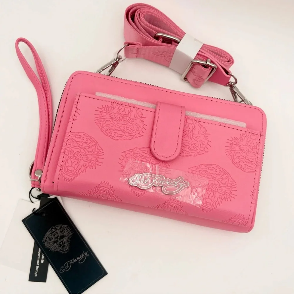 Ed Hardy Pink Embossed Wallet crossbody bag